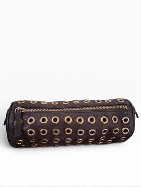 Authentic PRADA Vintage Nappa Leather Grommet Eyelet Barrel Bag Clutch – Brown